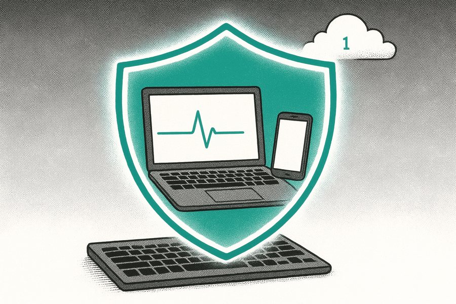 Illustrazione del principio zero-knowledge: i dati grezzi restano protetti dentro il dispositivo, dietro uno scudo, mentre dal device esce soltanto un numero — l'indice astratto — verso il server, che non può ricostruire il contenuto originale.