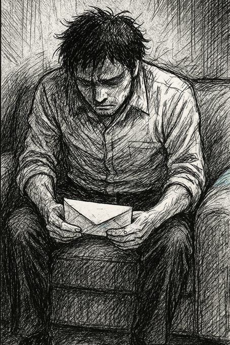 Pannello manga in bianco e nero, metafora visiva: la piccola busta disegnata enorme come una montagna che incombe sulla persona rimpicciolita — non è mancanza di voglia, è il costo d'ingresso che sembra insormontabile.
